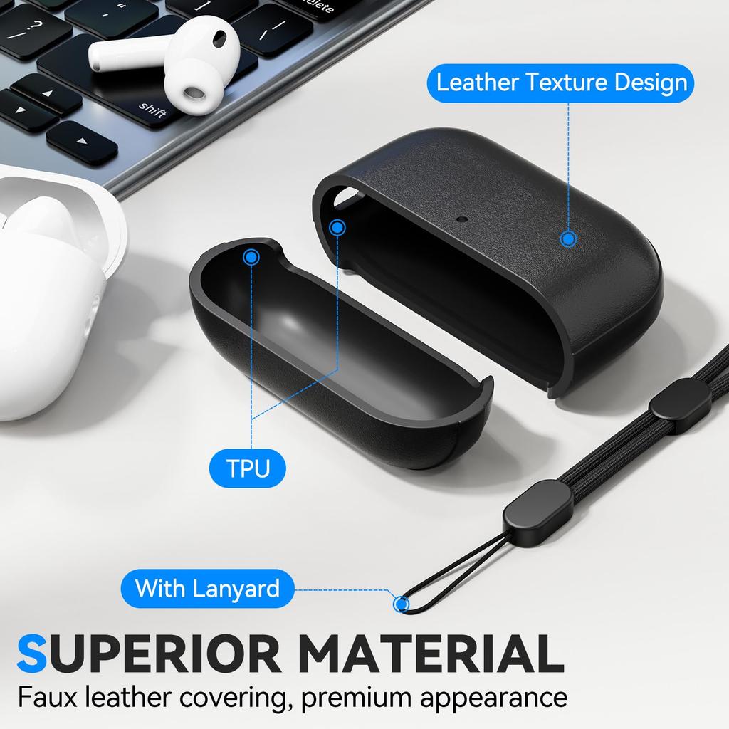 Для AirPods Pro 3 Чехол Текстура кожи Полная защита корпуса Для Airpods Pro 3-го поколения Чехол-накладка со шнурком и набором для чистки