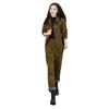 2 Pcs/Set Women Coat Pants Set Thick Plush Lined Single-breasted Turn-down Collar Long Sleeve Jacket Drawstring Elastic Waist Pantsuit Warm Outfit