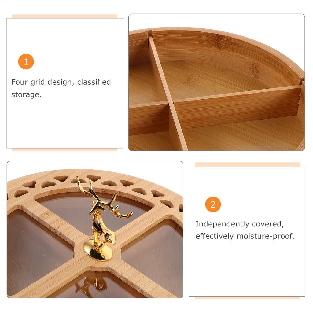 Four Compartment Food Storage Organizer Transparent Cover Dried Fruit and Nut Tray with Lid Compact Serving Platter for Home