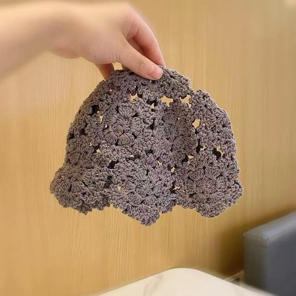 Hollow Knit Skullies Caps Handmade Beanies Cap Casual Crochet Flower Hat  Ladies