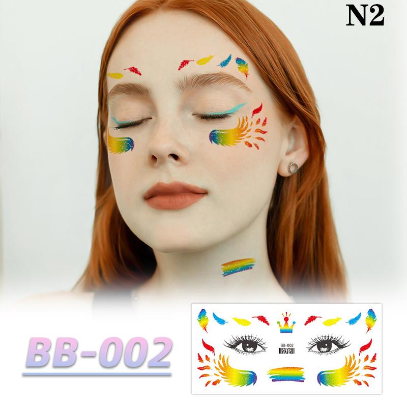 Радужная наклейка на лицо, водонепроницаемая временная татуировка, красочный узор, луна, звезда, боди-арт, рука, поддельные татуировки для женщин и мужчин