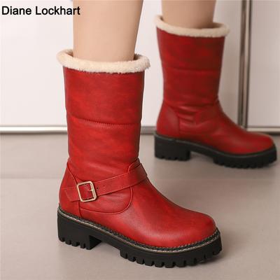 Модные зимние ботинки для женщин Новые Снежные Сохраняют тепло Меховые ботильоны Комфортные С отворотами Шерстяные ботильоны Платформа Клинья Хлопковая обувь Ботинки до середины икры