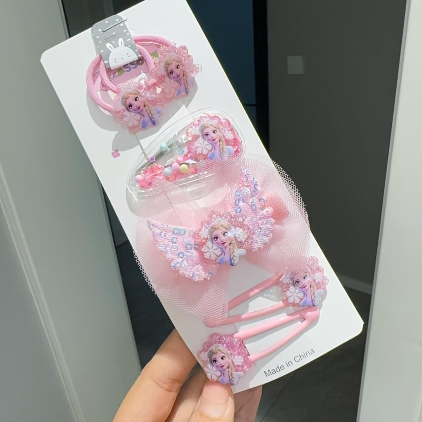 6pcs/set Cute Girl Hair Accessories Frozen Elements Princess Hair Clip Daily Performance Sweet Bow Children's Hair Circle