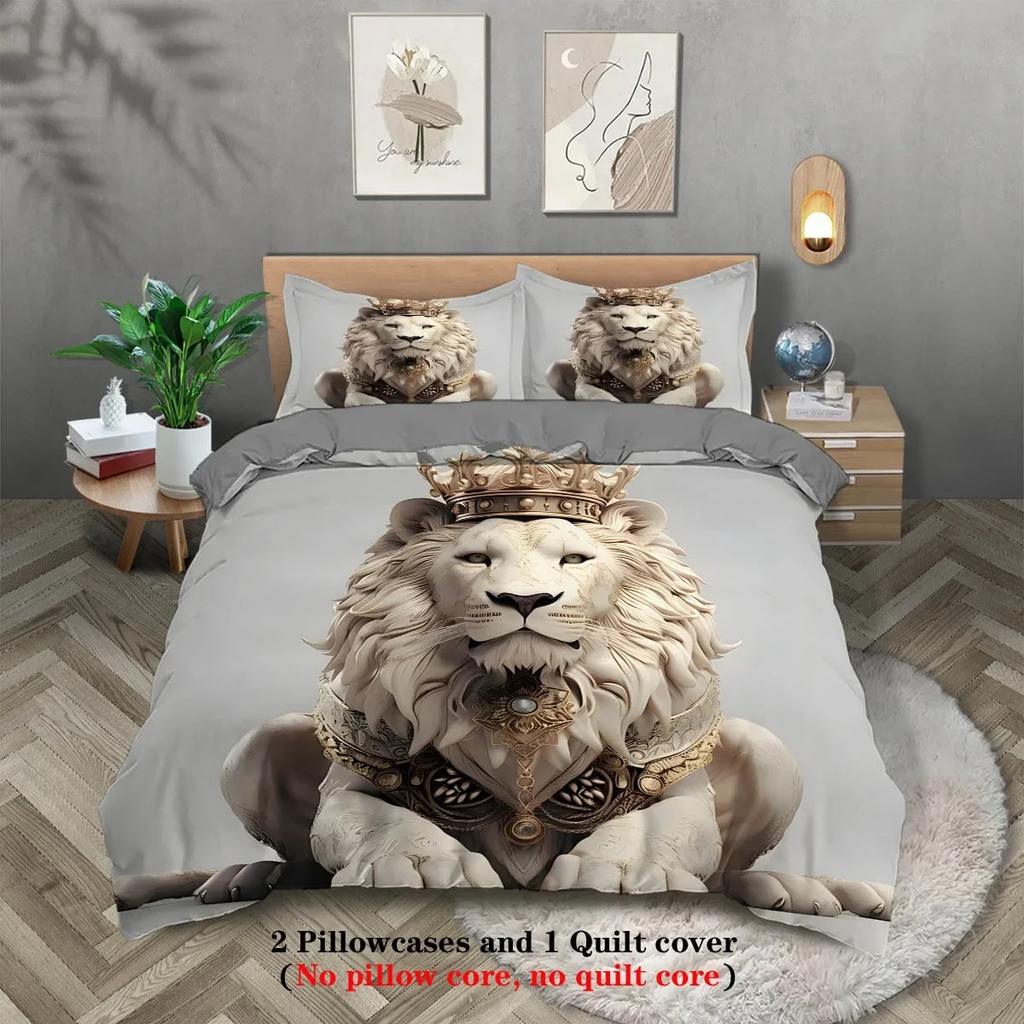 Lion Theme Series Duvet Cover Set 3pcs Animals Duvet Cover Set King Size for Teens Adults Wildlife Duvet Cover for Bedroom Hotel