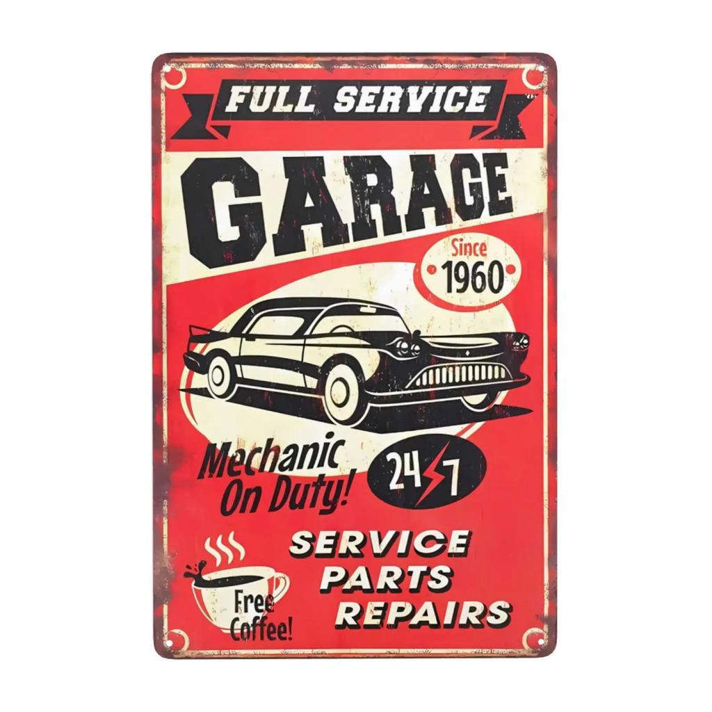 1pc, Full Service Garage Sign,Mechanic Car Service Parts Repairs Vintage Metal Signs for Cafe Bar Shop Wall Decor 8x12 Inch
