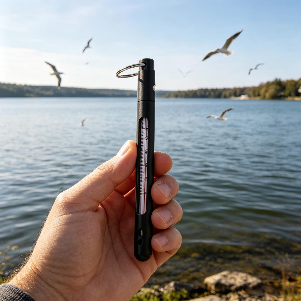 Fishing Thermometer ABS High Sensitivity Water Temperature Gauge with Carabiner Floating Pool Thermometer for Lake Pond River