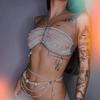 Q5119Y European/American Sexy Metal & Pearl Chain Halter Vest Top with Body & Waist Chain