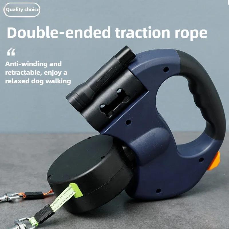 For One to Two Automatic Telescopic Traction Rope Pet Double Headed Dog Chain Small Dog 2-in-1 Dog Walking Rope