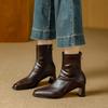 Женские короткие ботинки с квадратным носком на толстом каблуке, новые осень-зима 2025, с задней молнией, из мягкой кожи, нишевые, в литературном ретро-стиле, тонкие эластичные ботинки