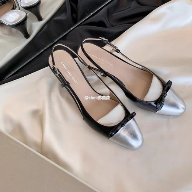 Spot second hair! Fashion versatile new pointed head color matching bow light mouth bag head sandals small fragrant style high heels