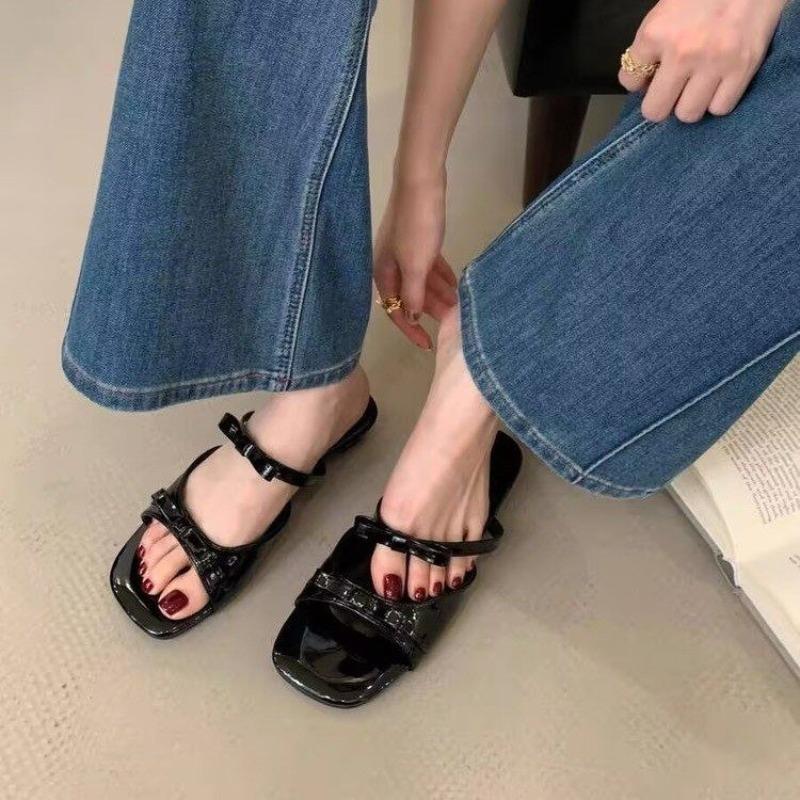 Fashion Outside Bow Open Toe Cool Drag Children's Summer New French Versatile Slip Strap Soft Sole Non-slip Flat Sandals