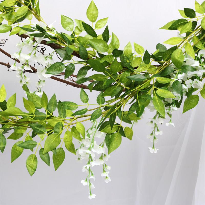Hot 2M Wisteria Artificial Flower Vine Wreath Wedding Arch Decoration Fake Plant Leaf Rattan Trailing Fake Flower Ivy Wall