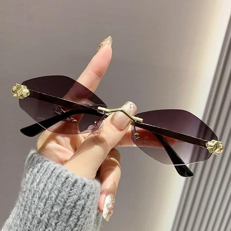 Frameless Sunglasses Women Men Retro Brand Design Metal Small Diamond Frame Vintage Rhombus Rimless Shades Uv400 Glasses