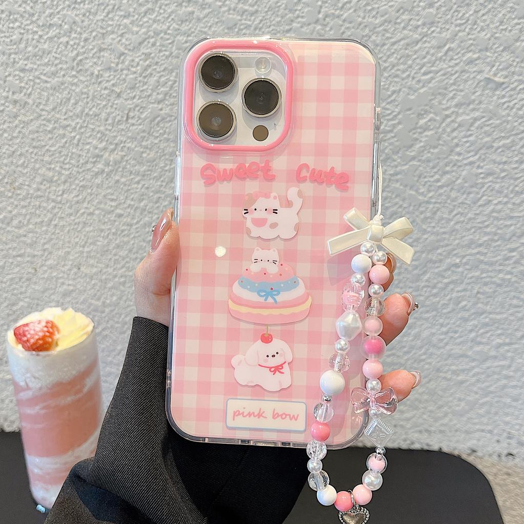 Cute Cat Dog Case for iPhone 16 Bling Bracelet Chain Clear Aesthetic Stylish Soft Durable Pretty TPU Protective Cover for iPhone 13 14 15 16 Pro Max