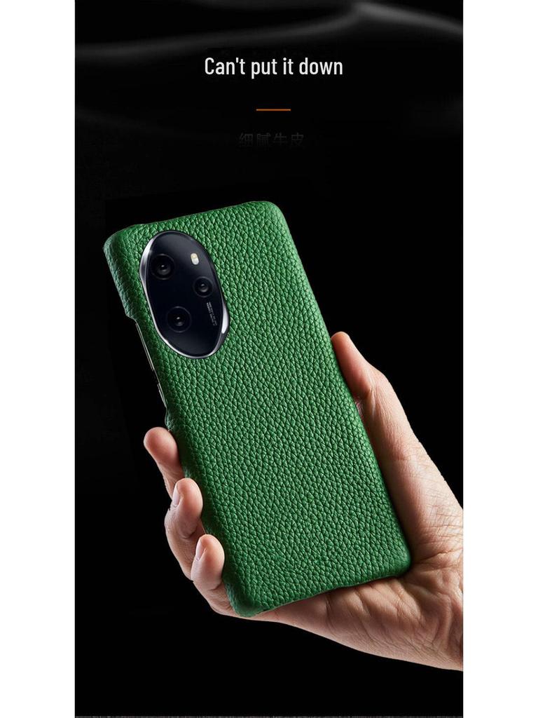 Honor 70 Genuine Leather Half Cover Case with Litchi Pattern for 70 Pro and 70SE