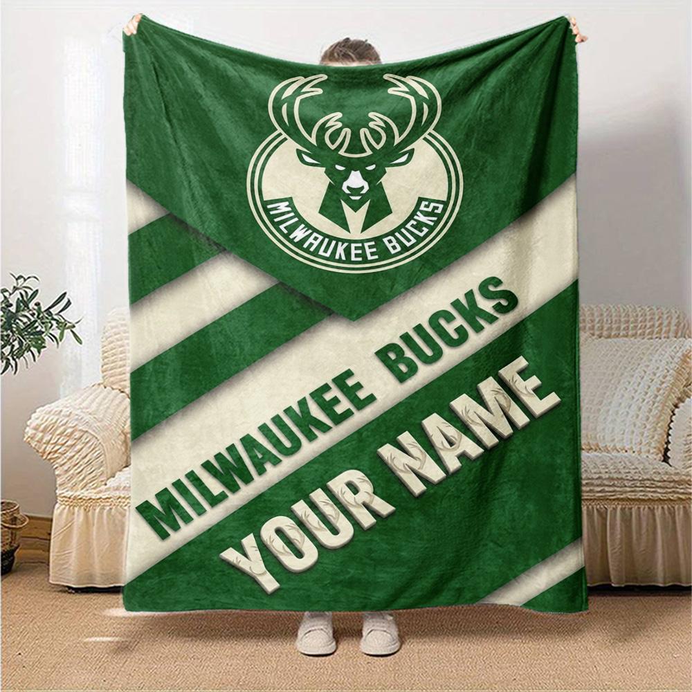 Name Custom Milwaukee Bucks Logo Print Flannel Blanket High Quality Warm Comfortable Cover for All Seasons Perfect for Gifts Home Decor