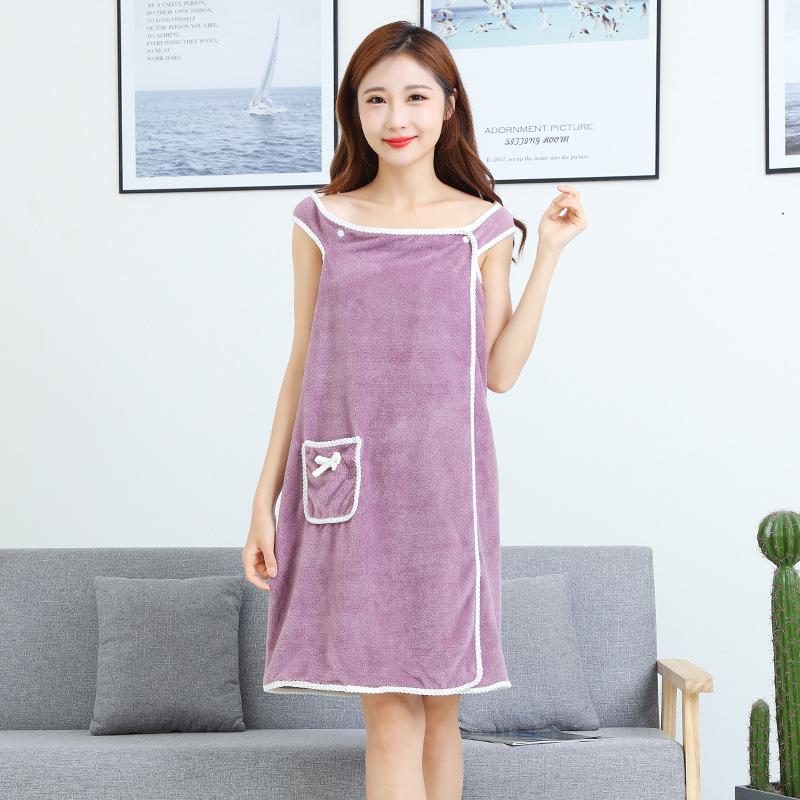 1pc Wearable Bath Towel Absorbent Quick Drying Bathrobe With Pockets Bow Decor Bath Wrap Towel Bathroom Supplies