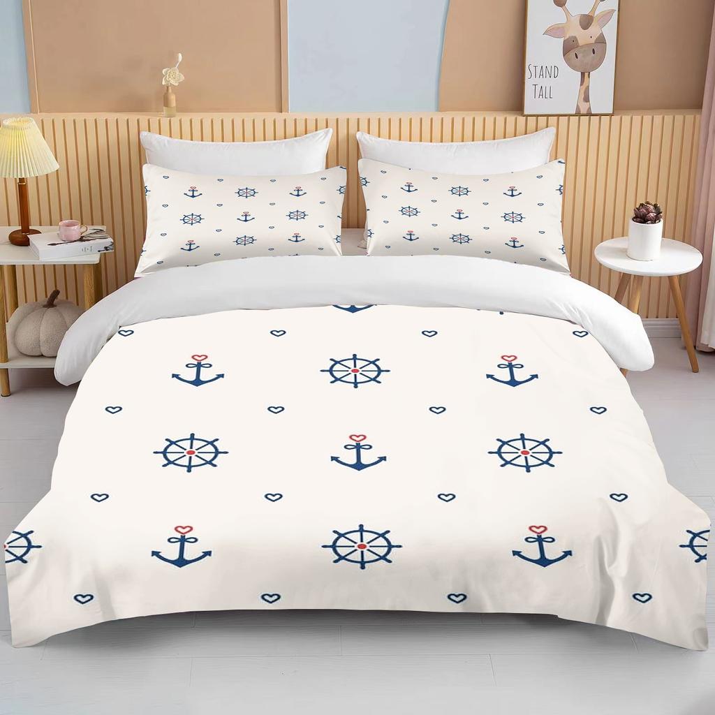 10 Sizes Marine Anchor Pattern Duvet Cover Set Bedding Set Ultra Soft Quilt Cover And Pillowcases For Kids Teens Boys Bedroom