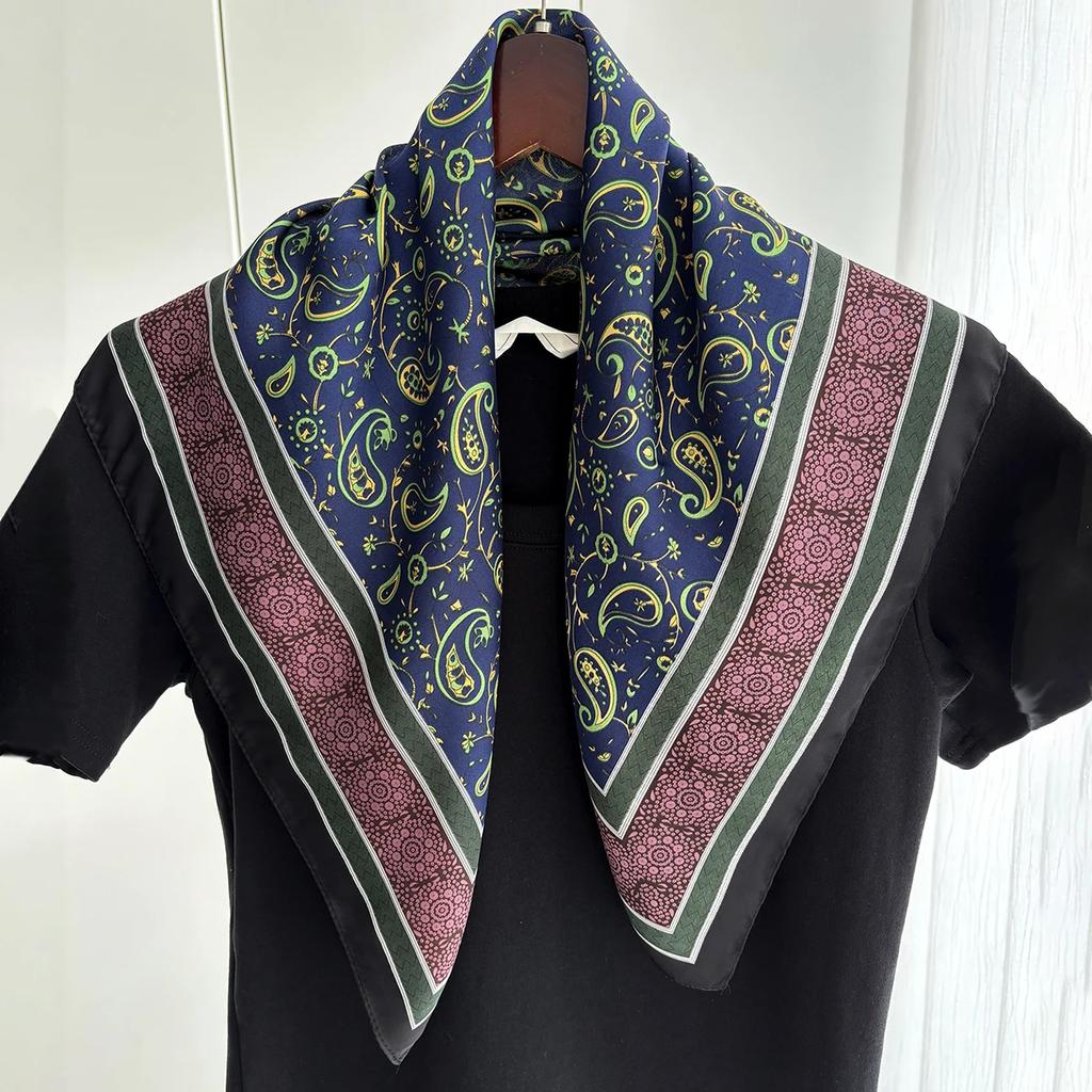 New Vintage Paisley Print Shawl Square Scarf for Women Soft Satin Neckerchief Female Hair Bands Ribbon Headband Bandana
