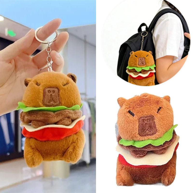 Capybara Hamburger Plush Stuffed Animal Cute Anime Fluffy Doll Soft Simulation Christmas Gift for Kids Girls