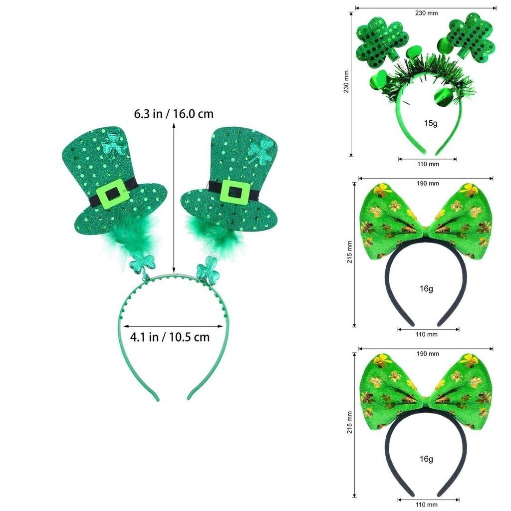 St. Patrick's Day Green Clover Hair Band Elf Hat Headband Set