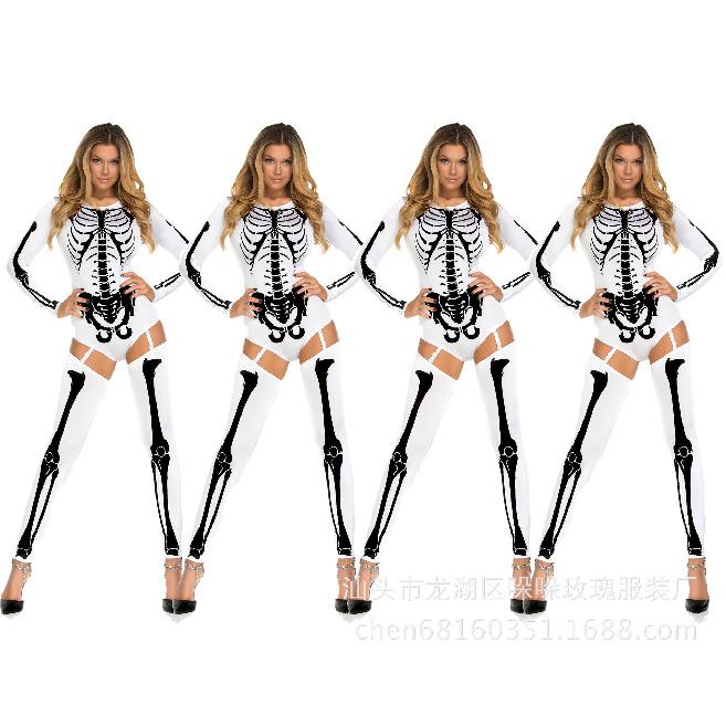 Halloween Costume Sexy Tight Bodysuit Evil Female Ghost Skeleton Shape Outfit DS Role-playing costume