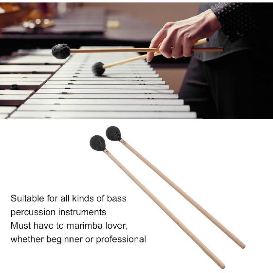 Marimba Mallets, 1 Pair Marimba Mallets Medium Hard Yarn Head with Maple Handle for Percussion Playing MQ‑06 (Black)