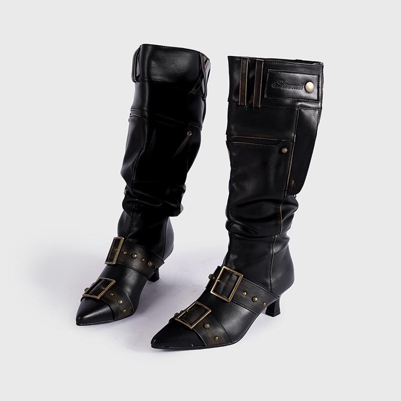 Cowhide Version Irregular Heavy Industry Polished Trouser Tube Boots Women's Long Boots Stacking Boots Wide Tube Thin Pocket Knight Boots