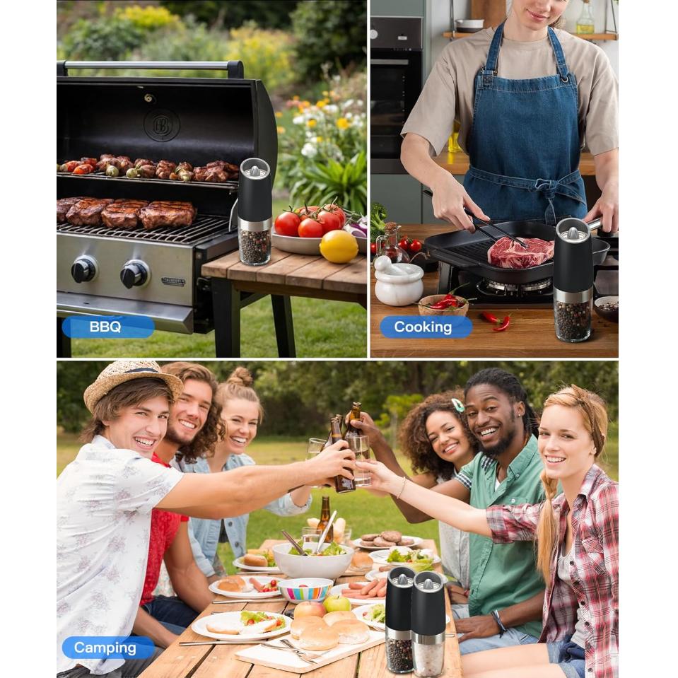 Набор из 1/2 электрических гравитационных мельниц для соли и перца, регулируемая степень помола, питание от батареек со светодиодной подсветкой, управление одной рукой для кухни