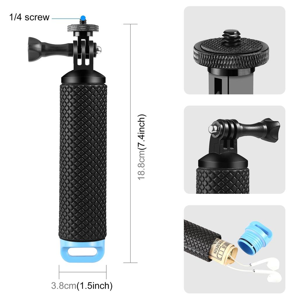 PU868B Floating Handle Grip Waterproof Selfie Stick with 1/4in Adapter & Wrist Strap Compatible with NaGopro 12/11/10/9 NaInsta360 Ac