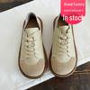 Женская обувь в лесном стиле из натуральной кожи белого цвета для повседневной носки - Коллекция Весна 2024, Мягкая подошва, На шнуровке, Низкий верх, Дизайн с большим пальцем