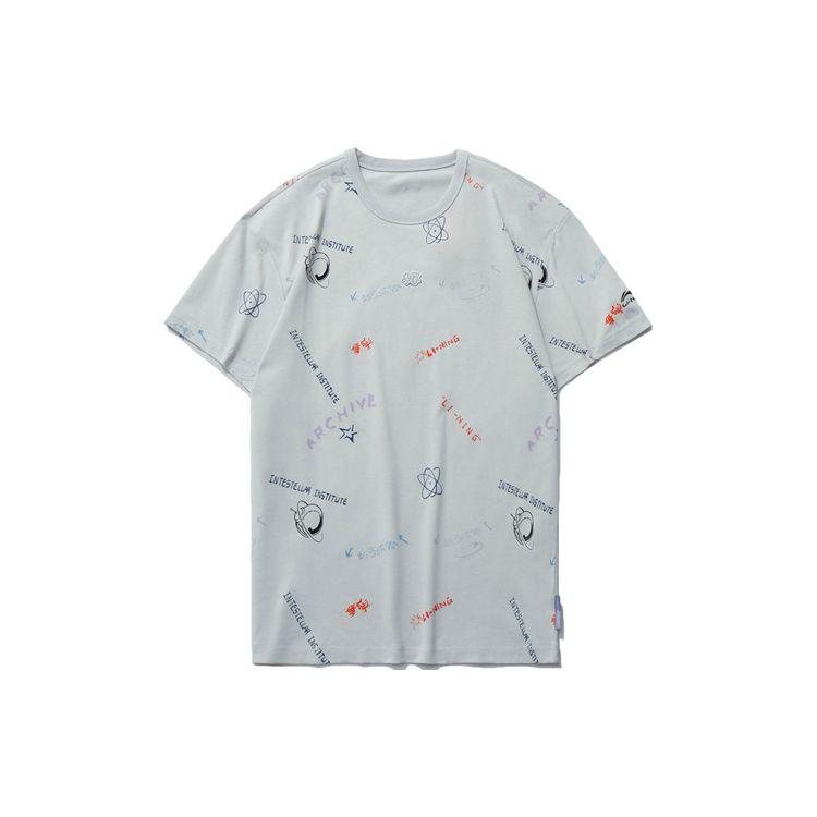 Футболка свободного кроя с круглым вырезом и буквенным принтом Li Ning, повседневная, спортивная, с коротким рукавом, мужская, цвет микрокристалл-серый AHSR165-2