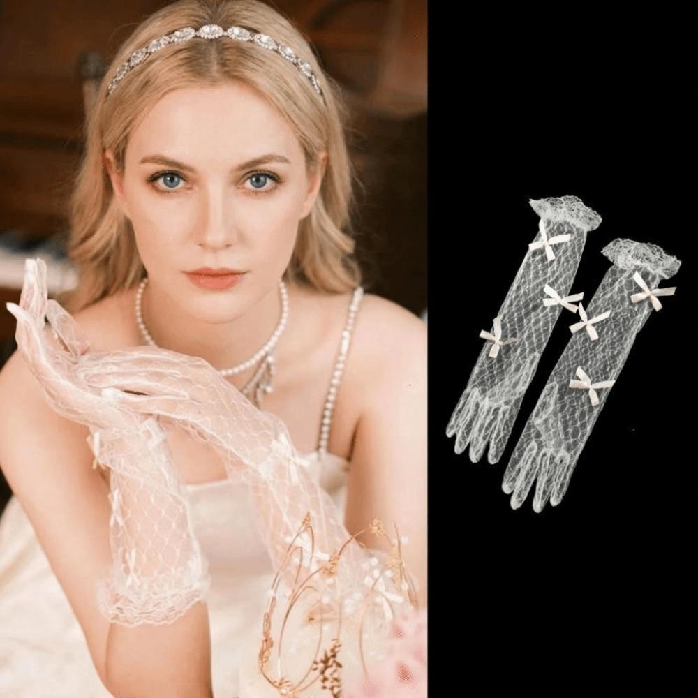Vintage Satin Long Gloves Lace Long Finger Mittens Wedding Bridal Gloves  Dress Accessories