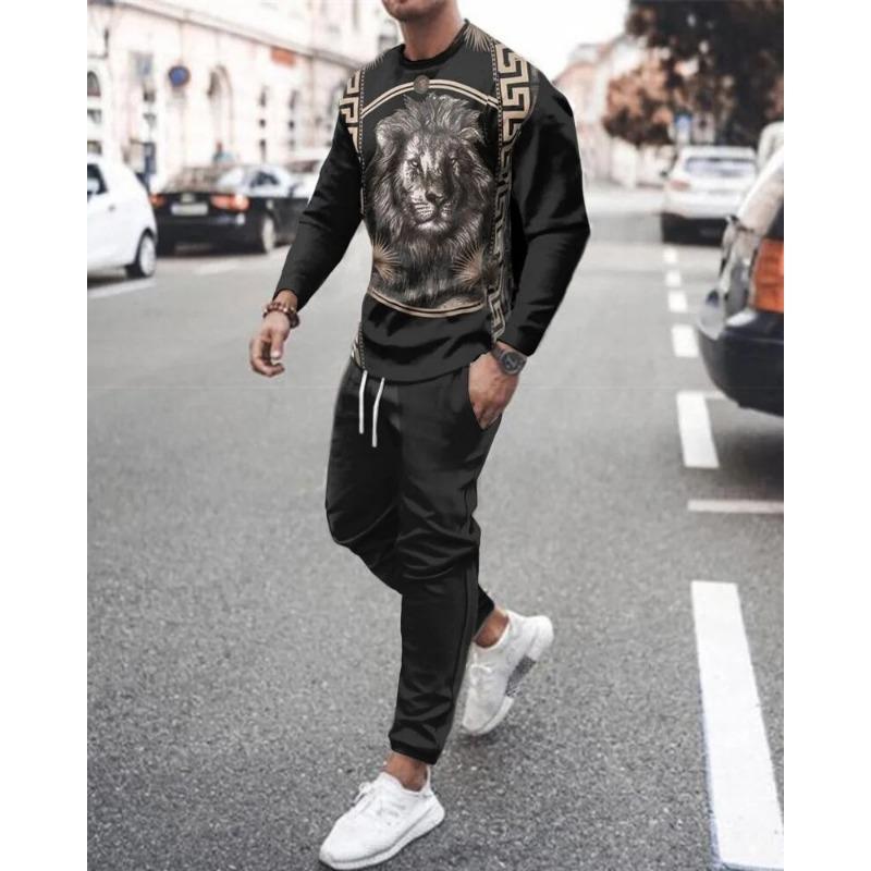Men's New 2-piece Sports Shirt 3D Printing Long Sleeved Pants T-shirt Set Fashion Casual Street Wear Men's 2-piece Set