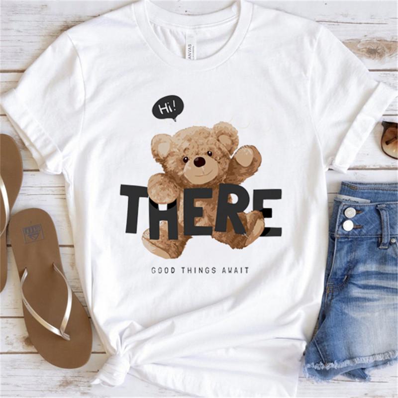 Cool Bear Cartoon Pattern T-shirt Women Tops Summer Vigorous Lovely Harajuku Female Fashion Tees Ladies Shirt