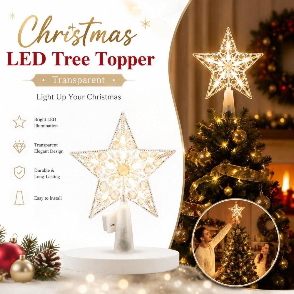 Water Drop Pattern Christmas Tree Topper Warm White Five Point Star Topper Holiday Room Decor