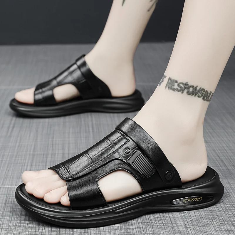 2025 Summer Men Sandals Man Beach Leather Sandals Luxury Sandals Men Outdoor Beach Casual Shoes Cheap Male Sandals