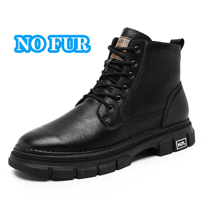 Soft Men's Genuine Leather High Top Shoes Classic Motorcycle Boots Leisure Walk Travel Mid-Calf Ankle Boots Warm Plush Fur Shoes
