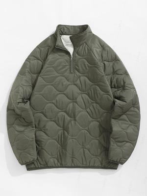 Мужская повседневная куртка с воротником-стойкой и рукавом реглан, однотонный пуловер с застежкой-молнией на четверть оборота, стеганая куртка-пуховик