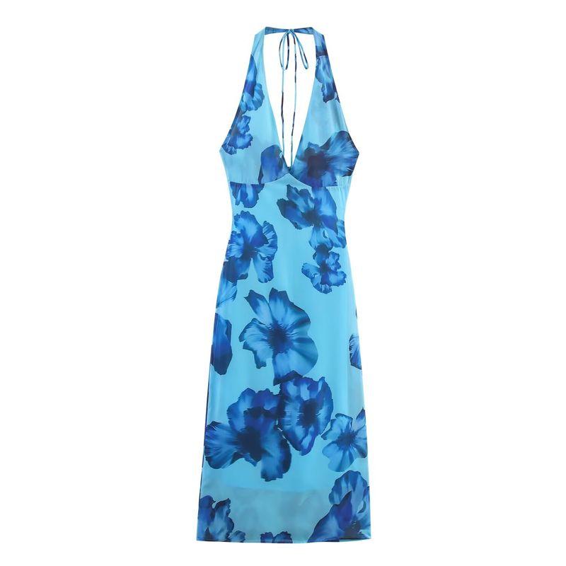 Kaslead New Women Clothes Western Style Fashion Simple Neck Collar Print Long Dress 3324309