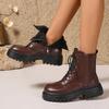 Fashion Short Lace-up Boots Women's New British Style Thick Middle Heels Women Autumn Winter Shoes Platform Black Brown Leather Botines