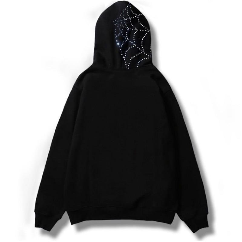 Rhinestone Cobweb Zip Up Oversized Sweatshirt 2023 Autumn Goth Hoodie Men Women Grunge Hooded Jacket Streetwear Y2k Clothing