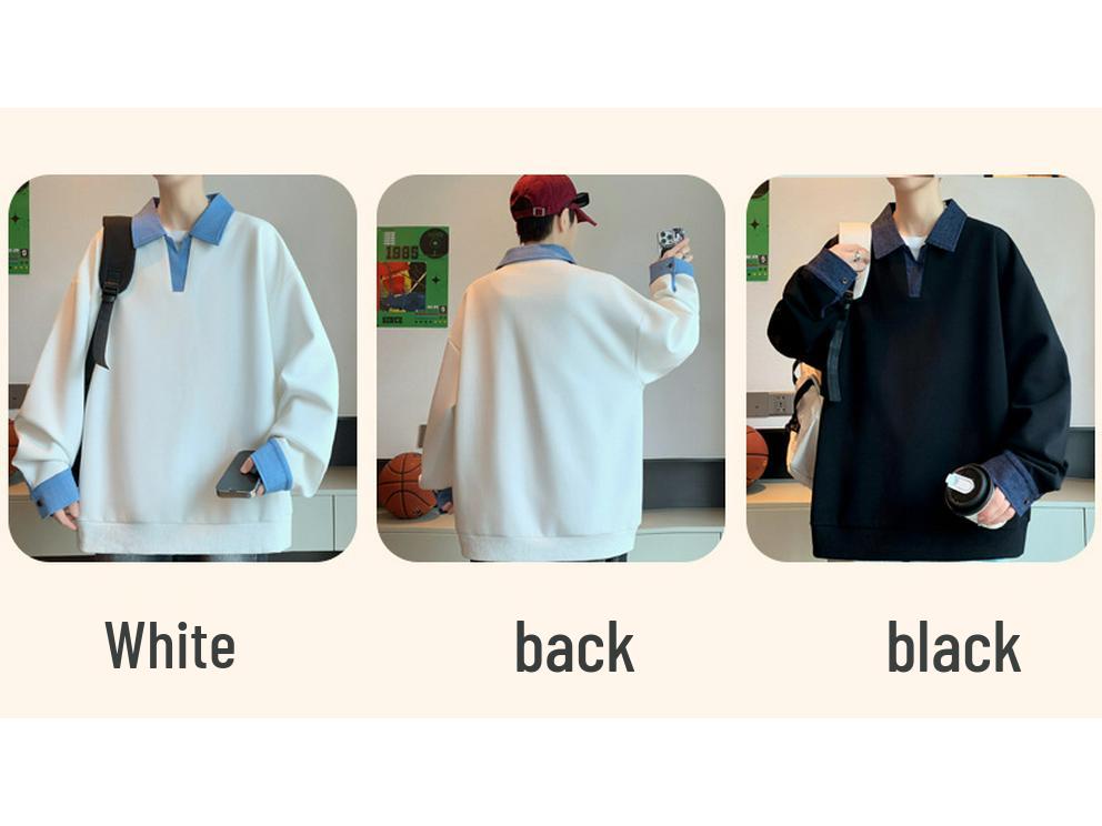 Boy's Plus Velvet Fake Two-Piece Lapel Hoodie for Fall/Winter - Junior High and Big Kids POLO Top