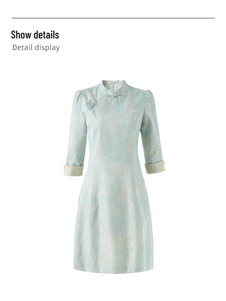 Nanyou Spring New Chinese Style Jacquard Satin Crepe Qipao Dress for Women