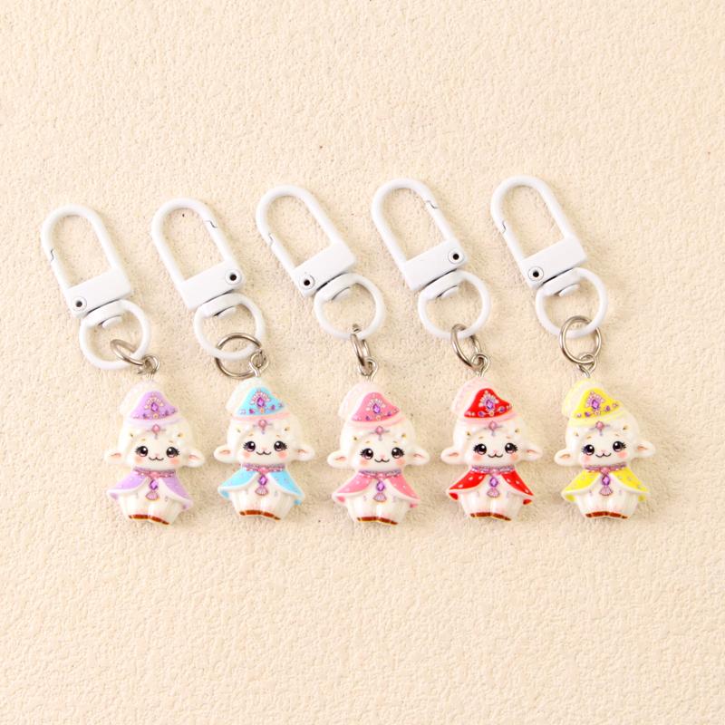 Adorable Cartoon Sheep Resin Keychain Non-fading Design Portable Pendant for Laptop Bag Decor Kids Birthday Gift Ideas