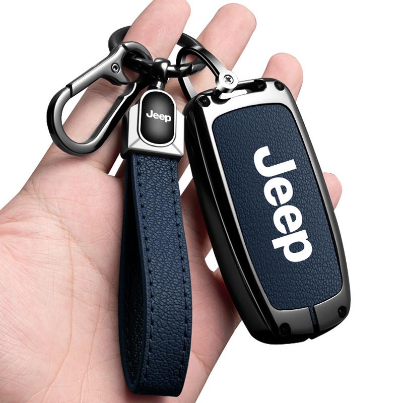 EPY1 For Jeep Grand Cherokee WK2 KL Wrangler JK Commander Renegade Compass 2018 2022 Metal Leather Car Key Case Cover Bag Accessories