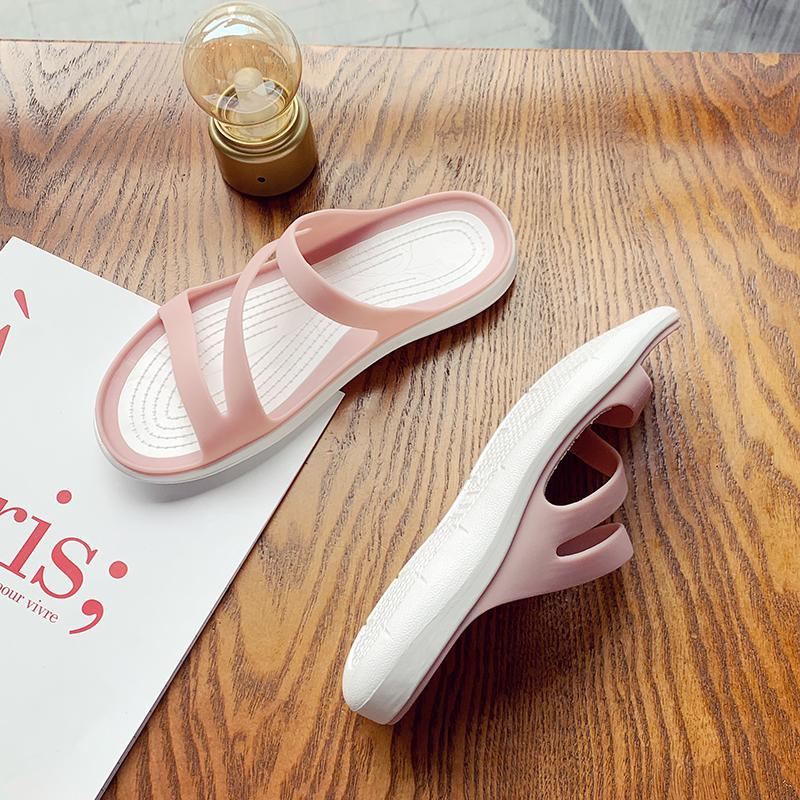 Женские сандалии, коллекция 2024 года, летние пластиковые сандалии на мягкой подошве, женская пляжная обувь с отверстиями, противоскользящие прозрачные туфли на плоской подошве с кристаллами