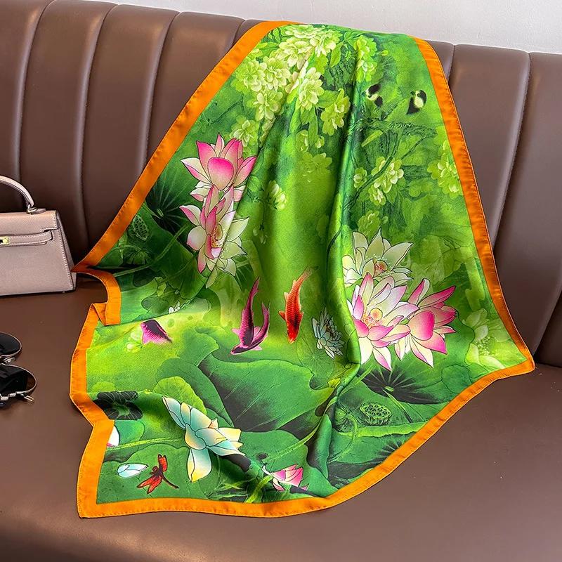 Silk Satin Neck Scarf For Women Fashion Bandana Head Small Hijab Scarves 70cm Square Kerchief Luxury Print Hair Scarf For Ladies