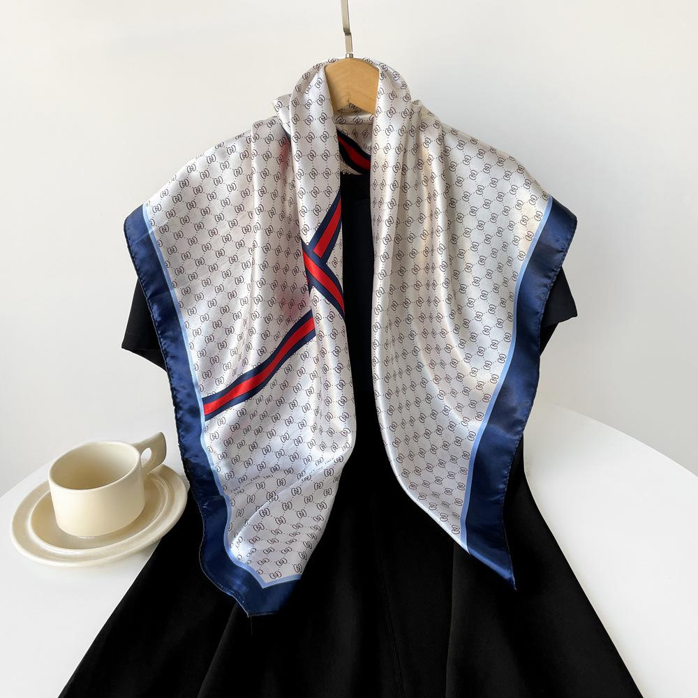 Новый шелковый шарф 90 см Женский шарф-палантин Шарф с принтом букв Атласный большой квадратный шарф Шаль
