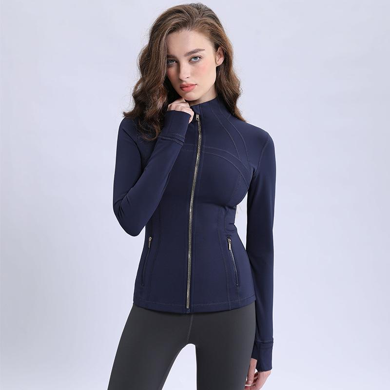 Новая женская нейлоново-спандексная куртка для йоги со стойкой и двухсторонним молнией для спорта